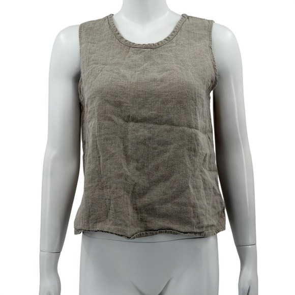 Flax Tops - Flax Top Womens Small Tan 100% Linen Tank Sleeveless Lagenlook Beach Lightweight